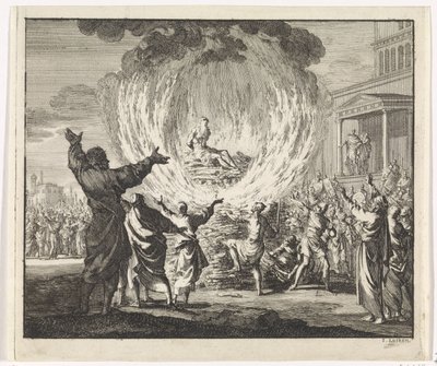 Saint Polycarpe sur un bûcher mais les flammes ne le brûlent pas - Jan Luyken
