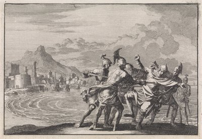 Malichus tué sur la plage par quatre soldats - Jan Luyken