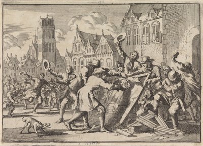 Émeute à Dordrecht où une image de Cornelis de Witt est détruite par le peuple, 1672 - Jan Luyken