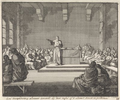 Prédication par un prêtre à un autel - Jan Luyken