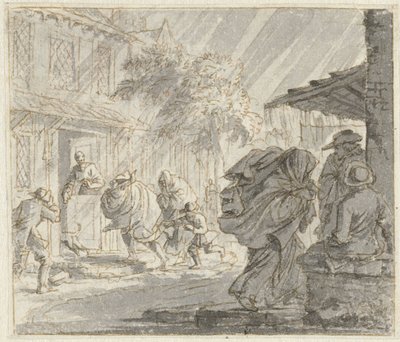 Rue avec vent fort et pluie - Jan Luyken