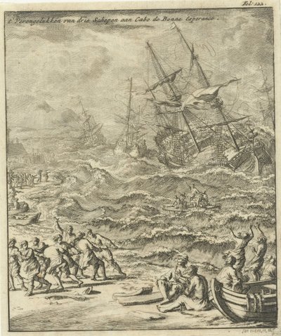 Naufrage de navires au Cap de Bonne-Espérance, 1693
Le naufrage de trois navires au Cap de Bonne-Espérance (titre sur l