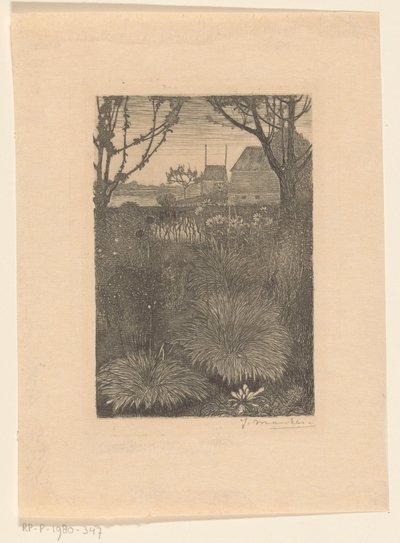 Vue sur le jardin avec des buissons et des tournesols - Jan Mankes (signed by artist)