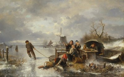 Enfants jouant sur un lac gelé dans un paysage d