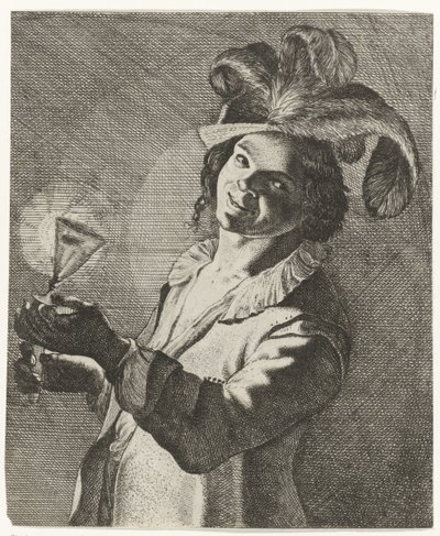 Garçon riant avec un verre à la main - Jan Matham (possibly)