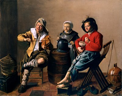 Deux garçons et une fille faisant de la musique par Jan Molenaer - Jan Miense Molenaer