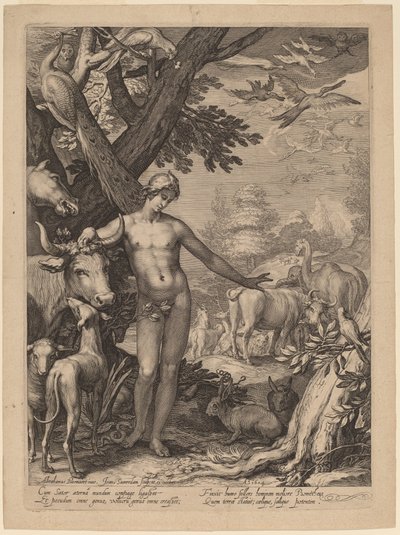 Adam nommant les animaux - Jan Pietersz Saenredam after Abraham Bloemaert