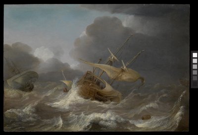 Navires hollandais dans une tempête, c.1620 (huile sur panneau) - Jan Porcellis