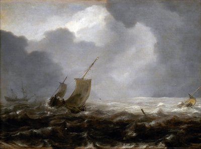 Bateaux de pêche par jour venteux, celui de gauche - Jan Porcellis