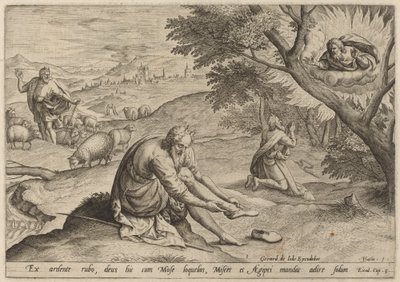 Dieu apparaissant à Moïse - Jan Sadeler I, after Maarten van Cleef