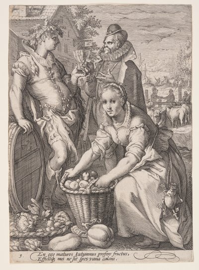 Automne (vendanges et dégustation de vin), extrait des Quatre Saisons - Jan Saenredam