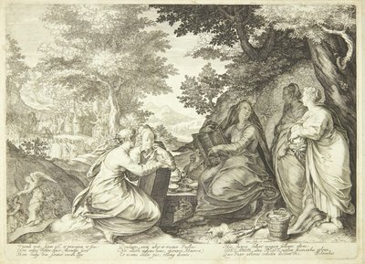 Les vierges sages réunies dans un paysage, en arrière-plan Jean-Baptiste prêchant - Jan Saenredam