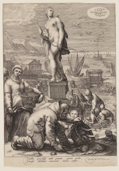 Diane présidant à la navigation et à la pêche, extrait de Sept dieux planétaires - Jan Saenredam