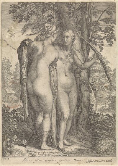Diane et une nymphe devant un arbre - Jan Saenredam