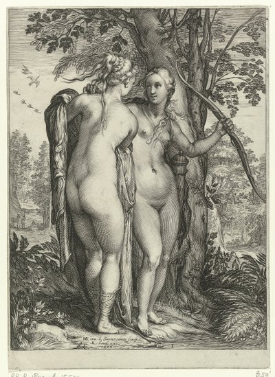 Diane et une nymphe devant un arbre - Jan Saenredam