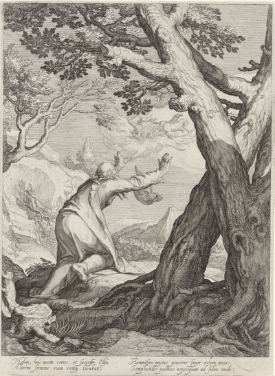 Élie quitte le monde dans un char de feu et laisse son manteau à Élisée (quatre scènes de la vie des prophètes Achia et Élie) - Jan Saenredam
