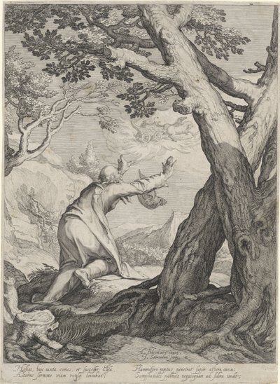 Élie quitte le monde dans un char de feu et laisse son manteau à Élisée (Quatre scènes de la vie des prophètes Achia et Élie) - Jan Saenredam