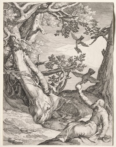 Élie dans le désert nourri par des corbeaux - Jan Saenredam