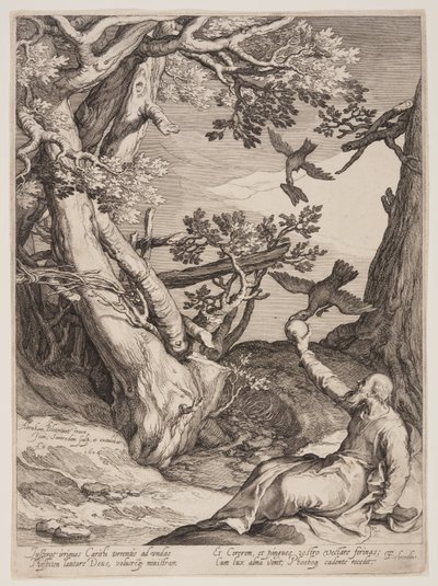 Elie dans le désert nourri par les corbeaux, extrait de Quatre scènes de la vie des prophètes, Isaïe, Ahajah et Elisée - Jan Saenredam
