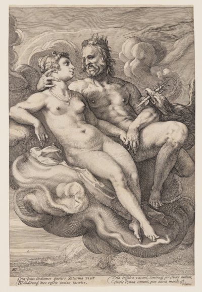 Jupiter et Junon assis dans les nuages, extrait de Trois dieux et déesses jumelés - Jan Saenredam