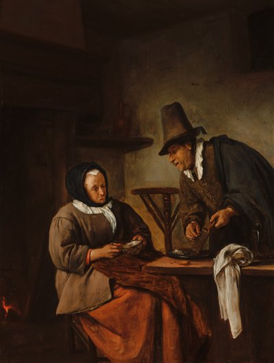 Un vieux couple préparant une boisson chaude - Jan Steen