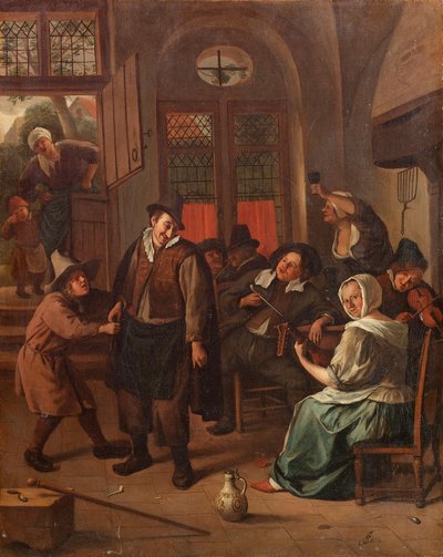 Néerlandais : Compagnie joyeuse dans un intérieur Scène de taverne - Jan Steen
