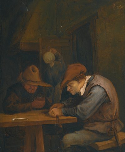 Paysans buvant et coupant le tabac dans une auberge - Jan Steen