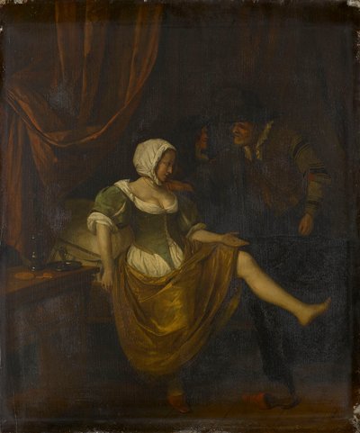 Scène dans un bordel avec un vieil homme donnant de l