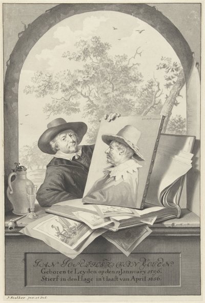 Homme avec un dossier de dessins et un portrait de Jan van Goyen - Jan Stolker