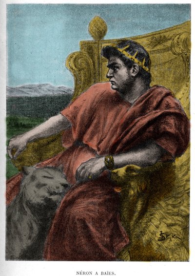 Néron à Baies (Nerone) illustration par JAN STYKA (1858-1925) pour le roman « Quo Vadis » par Henryk Sienkiewicz. - Jan Styka