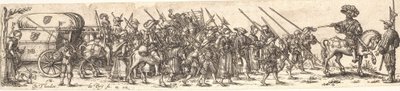 Troupe de soldats, devant un officier à cheval - Jan Theodor de Bry