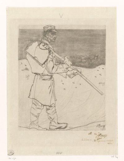 Pêcheur de coquillages avec un filet sur la plage de Katwijk aan Zee - Jan Toorop (signed by artist)