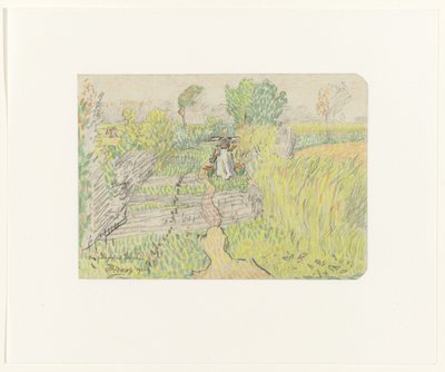 Paysanne avec joug et seaux de lait sur les épaules, marchant dans un champ de blé - Jan Toorop