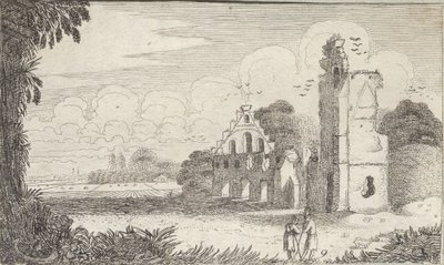 Paysage avec une église en ruines et deux bergers en conversation - Jan Van de Velde