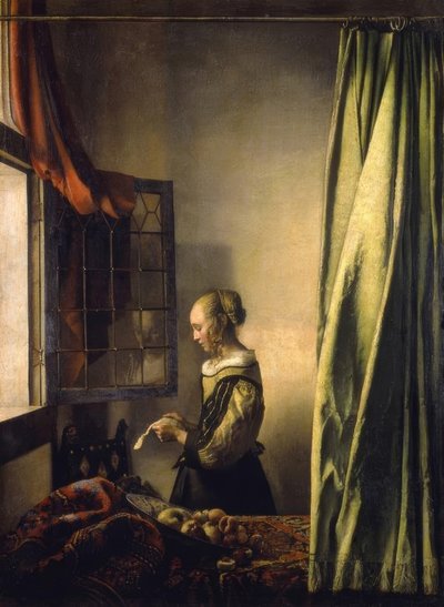 Jeune fille lisant une lettre à la fenêtre ouverte - Jan Vermeer van Delft