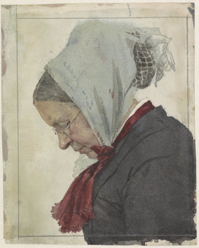 Vieille femme avec foulard et châle rouge - Jan Veth