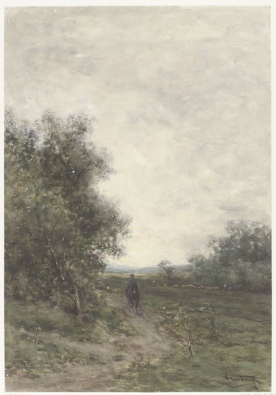 Paysage avec un cavalier et un troupeau de moutons avec berger - Johannes Martinus Vrolijk