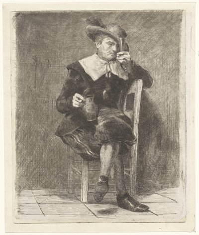 Homme avec cruche et verre sur une chaise - Jan Weissenbruch
