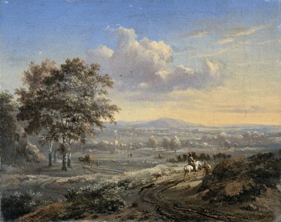 Paysage vallonné avec un cavalier sur une route de campagne - Jan Wijnants