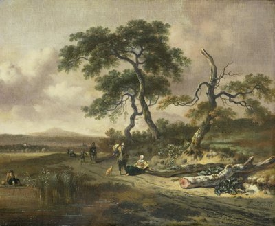 Paysage avec un colporteur et une femme se reposant - Jan Wijnants