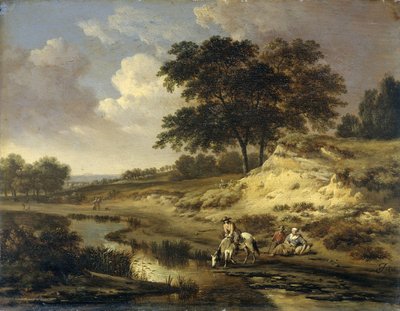 Paysage avec un cavalier abreuvant son cheval - Jan Wijnants