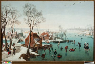 Décembre, patineurs sur un lac gelé - Jan Wildens