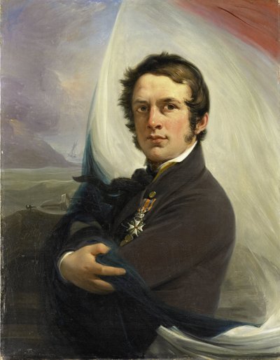 Portrait de Jacob Hobein, a sauvé le drapeau néerlandais sous le feu ennemi, 18 mars 1831 - Jan Willem Pieneman (signed by artist)