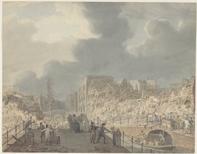 Vue des ruines sur le Rapenburg à Leyde après l