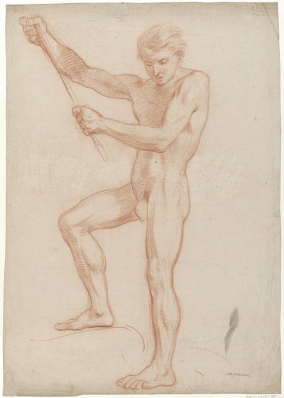 Homme nu debout tenant un bâton avec les bras levés - Jan Willem Pieneman