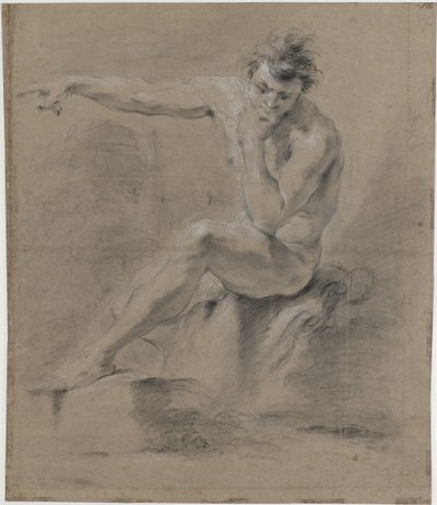 Nu masculin assis, vers la gauche, les bras dans le dos - Jan Willem Pieneman