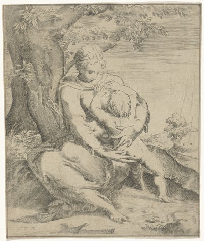 Mère et enfant sous un arbre - Jan de Hoey