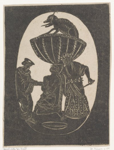 Silhouette de deux hommes avec un prisonnier aveuglé - Jan de Ridder