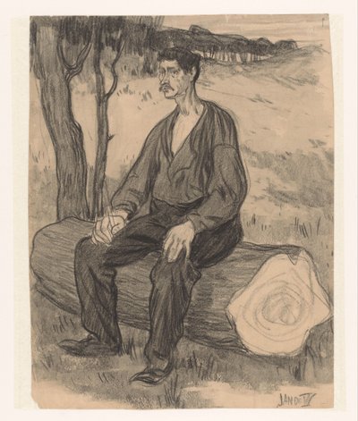 Homme assis sur une souche d