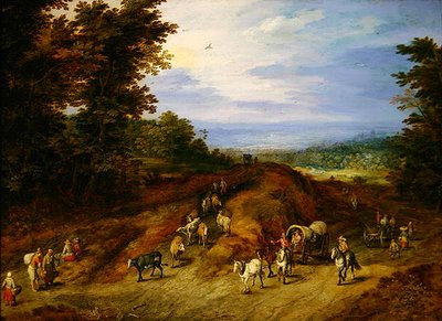 Paysage avec paysans, charrettes et animaux - Jan the Elder Brueghel